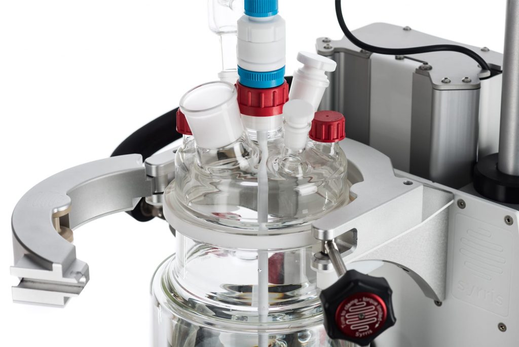 A photograph of the Syrris Orb jacketed reactor quick clamp system